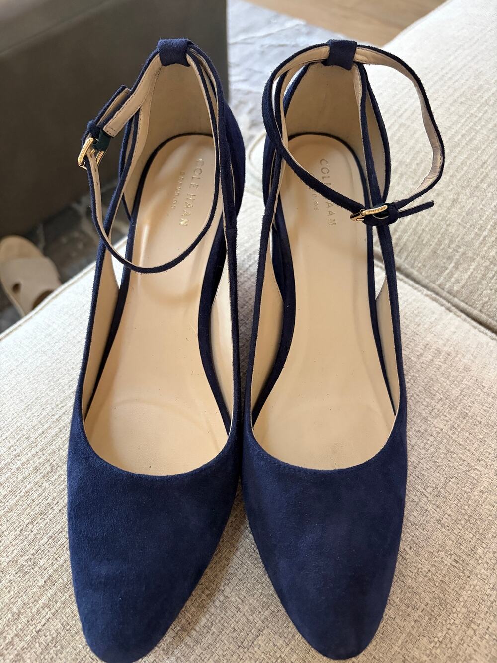 Cole Haan Kaelyn suede strappy block heel In Blue marine size 10 NEW